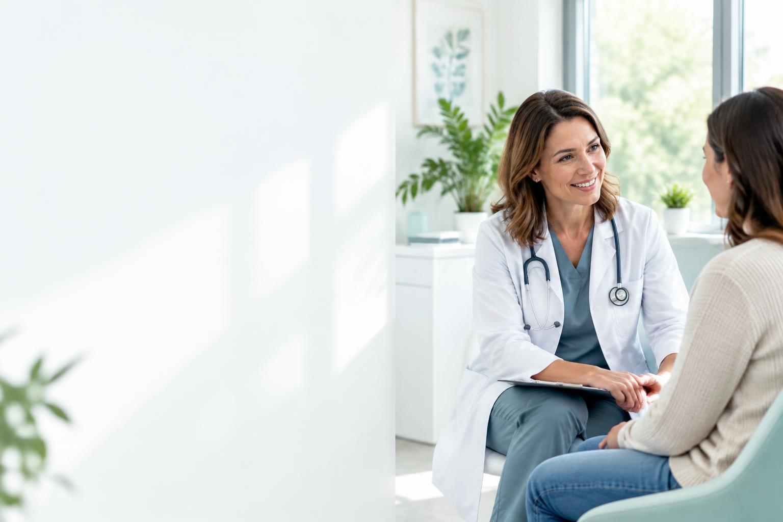 Doctor talking with a patient in a bright clinic